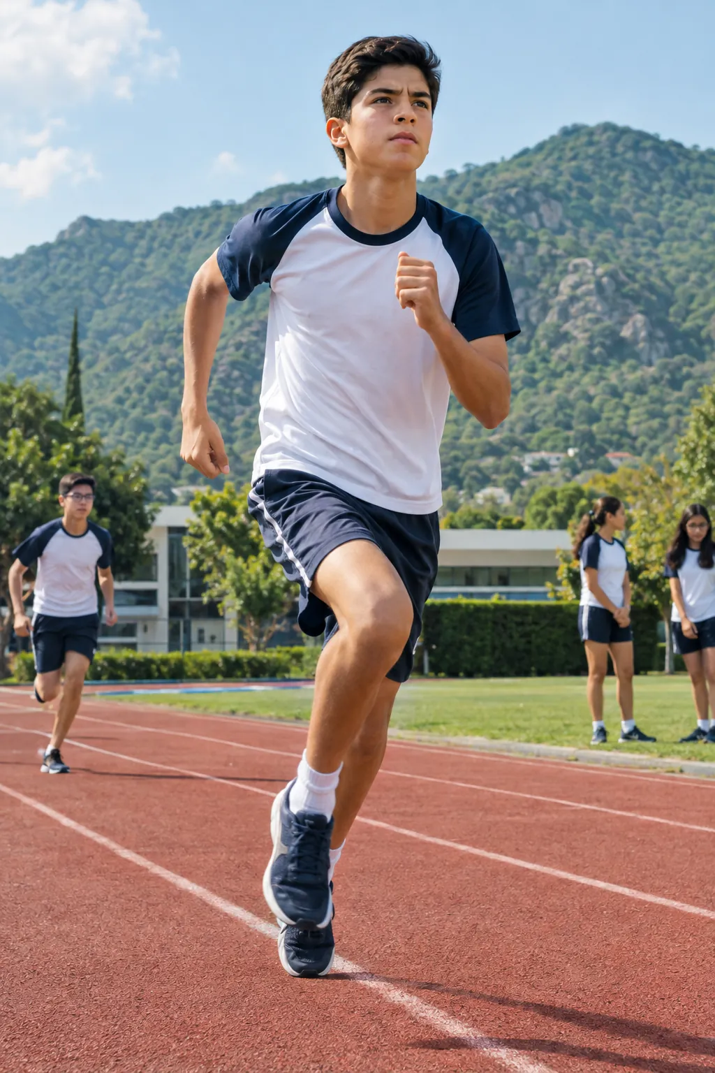Joven atleta corriendo en una pista